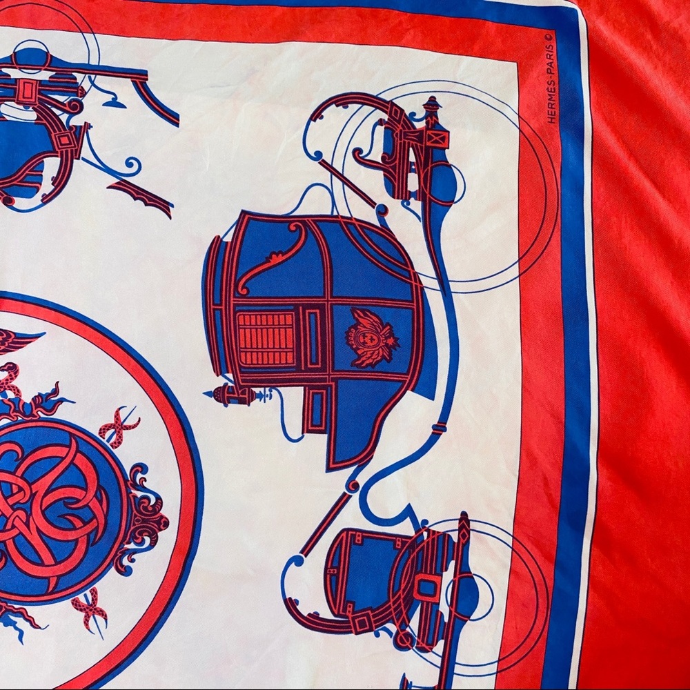 HERMES Vintage Silk Scarf Ex Libris Hugo Grygkar Horse Carriage Rare 34" x 35.5" - Picture 5 of 11